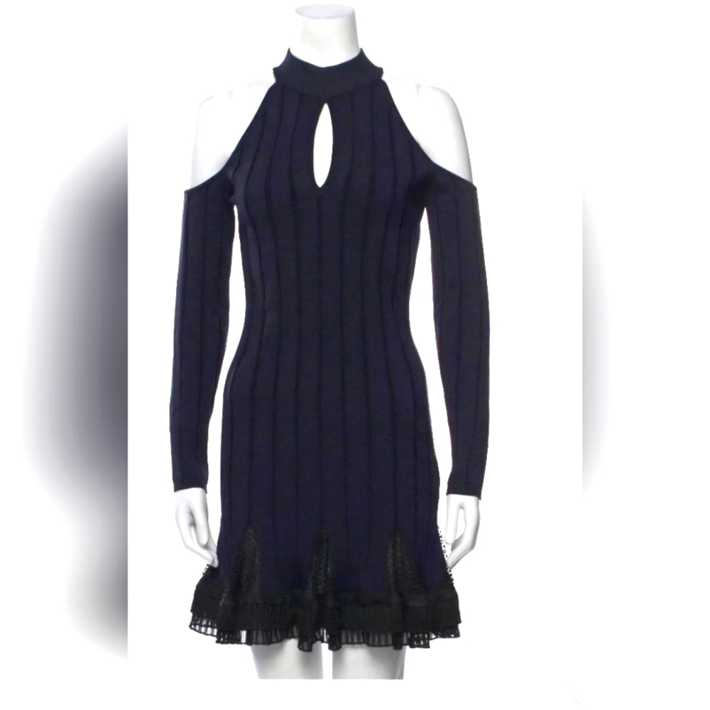 JONATHAN SIMKHAI Mockneck Cold Shoulder Combo Dress Navy Black Keyhole